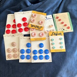 Vintage Button lot of 10 Collection in Red, Blue, and Pink